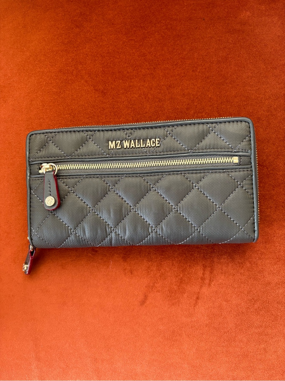 MZ Wallace Black Quilted Zip-Around Wallet with Gold Hardware